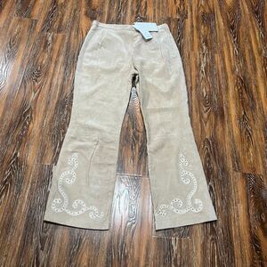 New Womens L Tan Leather Suede Pants 32 X 30‎ Pamela McCoy High Rise